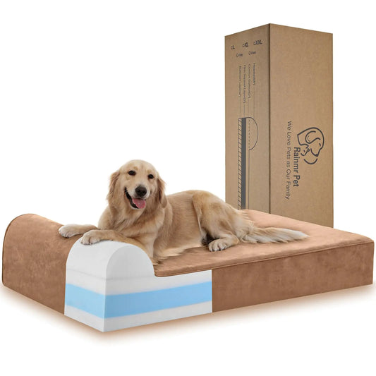Rainmr 7" Orthopedic Dog Bed for Large Dogs and Extra Large Dogs - XL Dog Bed with Scratch-Resistant Microsuede Cover & Machine Washable Removable Waterproof Cover Jumbo Dog Bed (X-Large Khaki)
