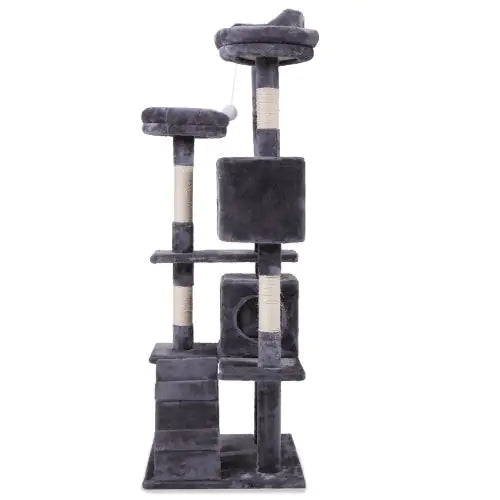 Cat Tree Cat Tower With Catching Ball, Plush Mat, Ladder And Indoor Cat Apartment, Gray