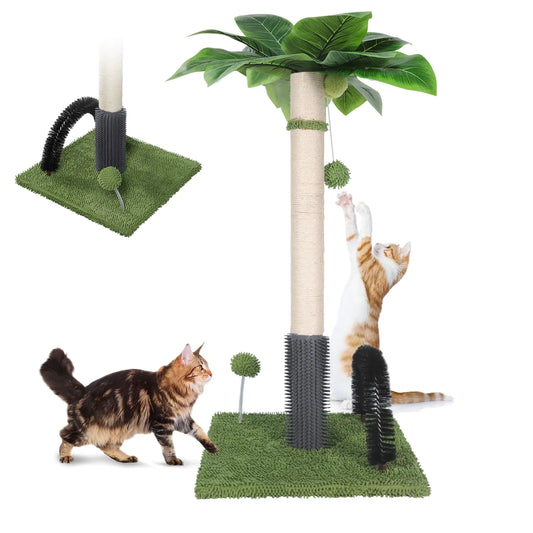Topmart 29.5” Tall Cat Scratching Post for Large Indoor Cats Sisal Scratching Post with Self Groomer and 2 Dangling BallsGreen