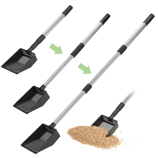 EXPAWLORER Long Handle Cat Litter Scoop - Non-Stick Metal Litter Scooper for Litter Box Detachable Fast Sifting Shovel Chicken Poop Scooper